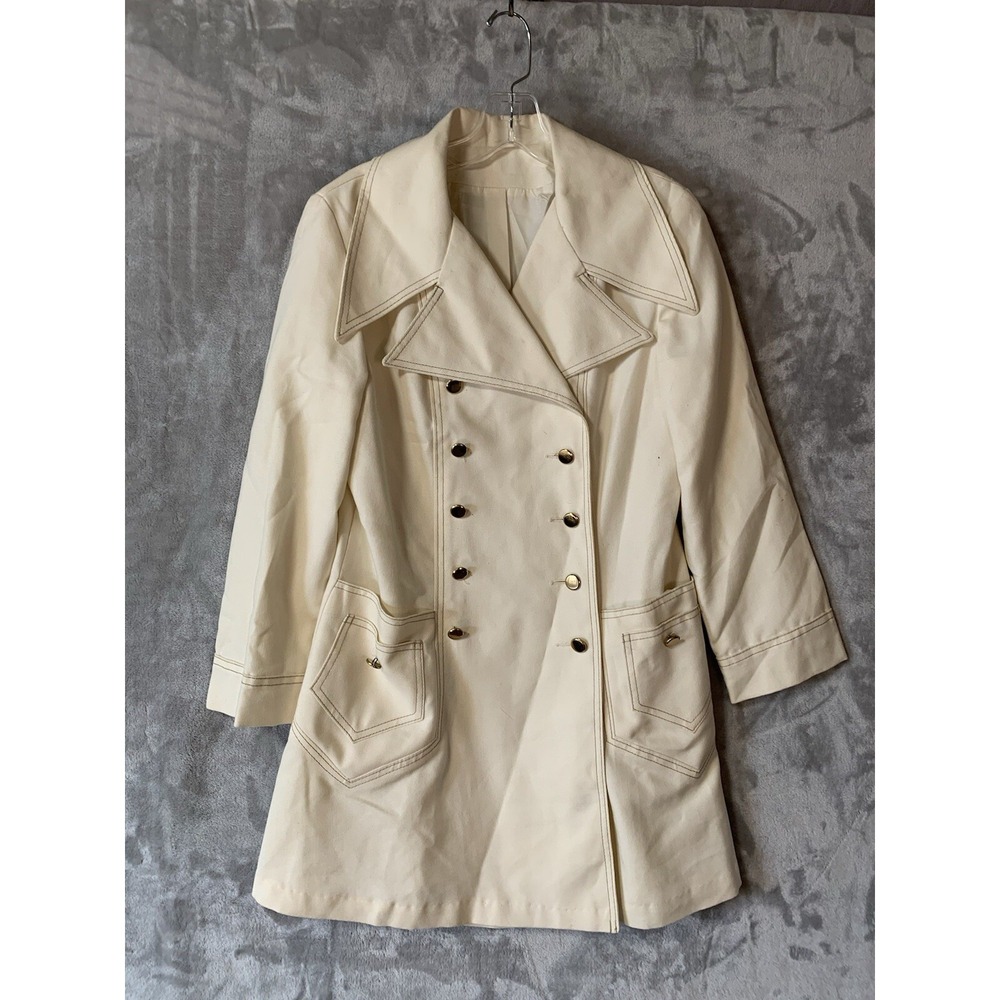 Vintage Bonders Small Cream Double Breasted Trench Coat Contrast Stitch Flaw